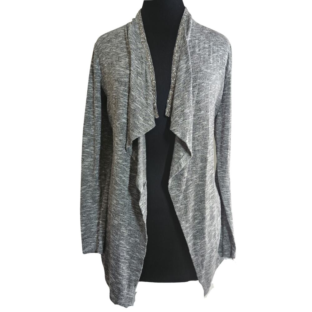 Juicy Couture Gray Silver Beaded Accent Cardigan Sweater Size Small